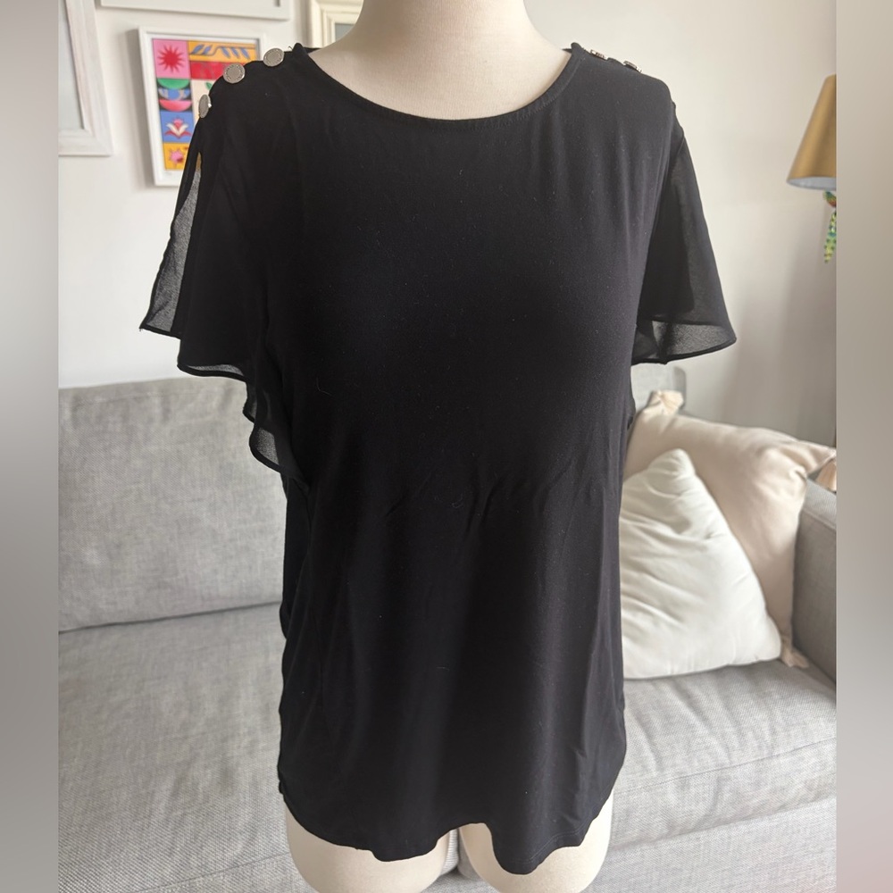 Calvin Klein Black Women's Short Sleeve Top with sheer sleeves